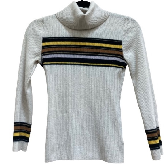 Lands' End Sweaters | Canvas by Lands End Merino Wool Striped Turtleneck Sweater | Color: Cream | Size: S | Aftrhours's Closet